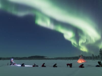 Caza de auroras boreales en trineo de perros con Fika de Kiruna