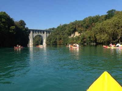 Kayaking down the Rhône river near Geneva