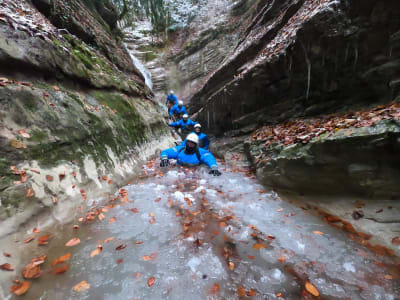 Cañón de Angon en invierno, cerca del lago de Annecy