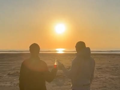 Aperitif at sea at sunset in the Gulf of Aigues-Mortes from La Grande-Motte