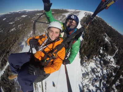 Winter paragliding flight in Gerlitzen, at Ossiacher See, Austria