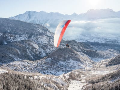 Winter Tandem paragliding flight over the Aletsch Region from Brig, Switzerland