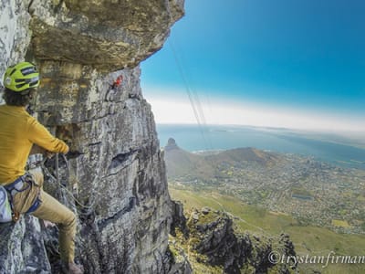 Guided rock climbing up Table Mountain, Cape Town