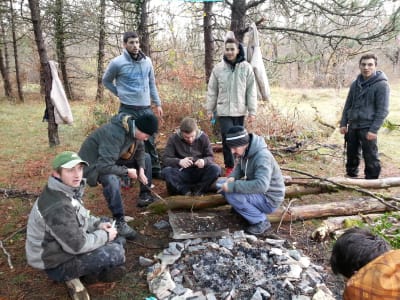 Trapper survival course in the forest north of Dijon, Burgundy