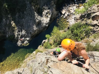 Via ferrata of the Devil's Bridge at Thueyts in Ardèche