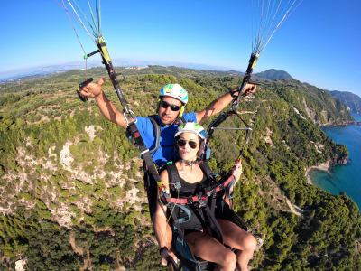 Tandem Paragliding Flight above Kontogialos Beach in Corfu