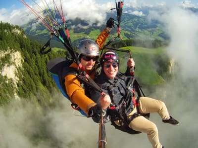Paragliding tandem flight above Zillertal