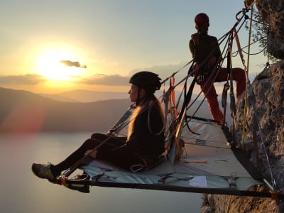 Unusual night in a portaledge at Lac du Bourget near Aix-les-Bains