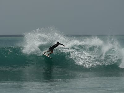 Surfing lessons at the Helleux beach in Sainte-Anne, Guadeloupe