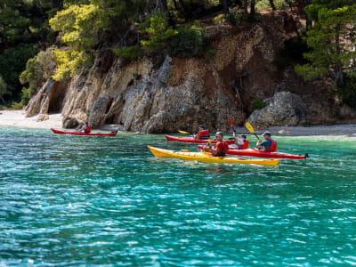 Excursion en kayak de mer vers l'île de Skorpios au départ de Nydri, à Lefkada