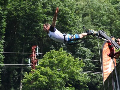 Bungee jumping from the Napoleon Bridge (90m) in Luz Saint Sauveur, Pyrenees