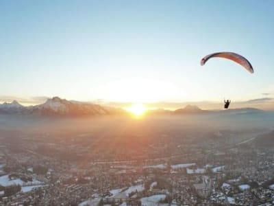 Classic tandem paragliding flight from Mount Gaisberg, Salzburg City, Austria