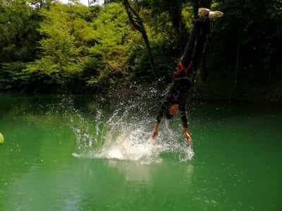 Bungee jumping from Arudy bridge, near Pau