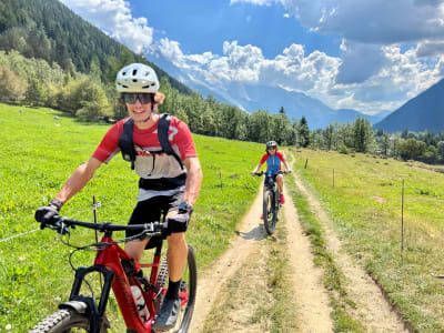 Secret mountain pasture discovery on an electric mountain bike in Chamonix, Haute-Savoie