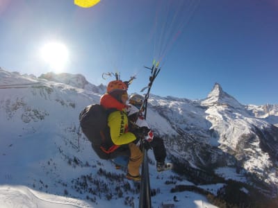 Tandem paragliding flight over Matterhorn from Zermatt, Switzerland