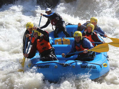 Descente extrême en rafting de la rivière glaciaire Est, région nord-ouest de l'Islande.