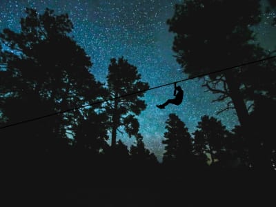 Treetop adventure courses in Vallon-Pont-d'Arc by nightfall, Ardèche