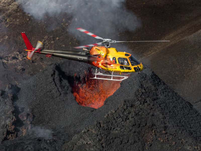 Helicopter flight over the Piton de la Fournaise, Reunion Island