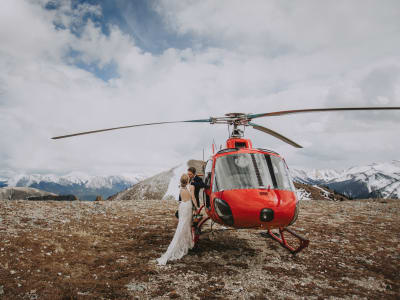 Couple Private Helicopter Flight over the Canadian Rockies from Lake Abraham