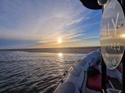 Kreuzfahrt bei Sonnenuntergang im Hafen Camargue