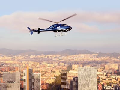 Helicopter flight tour above the coastline of Barcelona