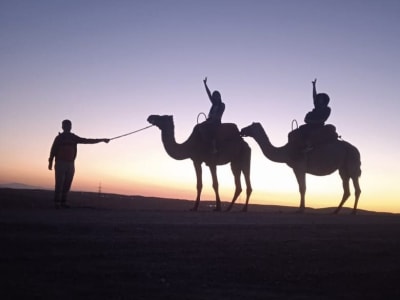 Balade à dos de dromadaire au coucher du soleil au désert d'Agafay