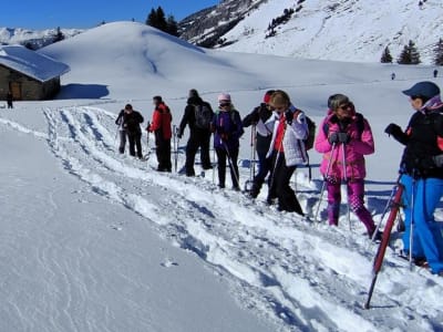 Randonnée en raquettes à neige sur la montagne de Sous-Dîne, près d'Annecy