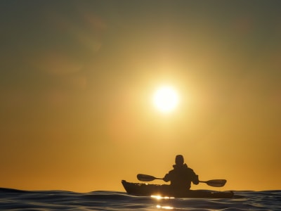 Sunset Sea Kayaking at Haukland Beach near Leknes in Lofoten