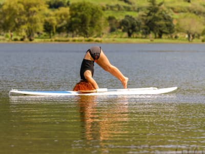 Stand Up Paddle Yoga in the Blue Lake, near Sete Cidades in São Miguel Island, Azores