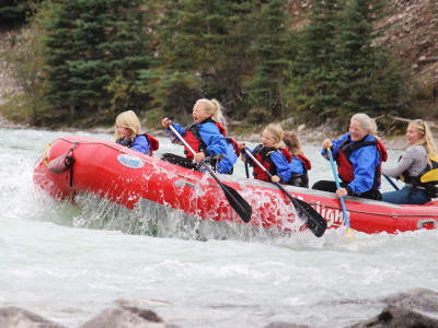 Family-fun guided whitewater rafting down the Athabasca River from Jasper