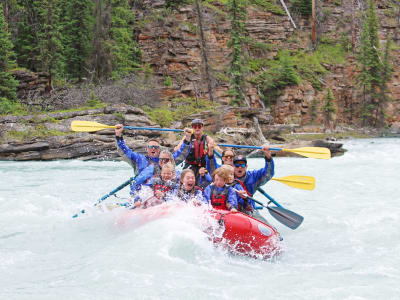 Guided whitewater rafting down Athabasca Falls Canyon from Jasper 