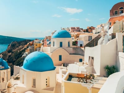 Sunset Helicopter Flight over Santorini from Fira