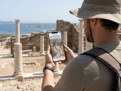 Crucero en velero al atardecer a la isla de Rhenia con visita virtual autoguiada de Delos