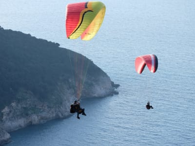 Vuelo en parapente biplaza sobre la playa de Myrtos en Cefalonia