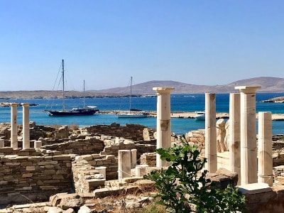 Croisière semi-privée de Mykonos à l'île de Rhénia et visite guidée de Délos