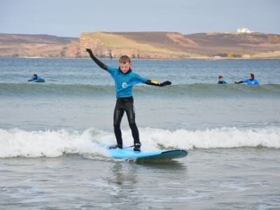 Leçon de surf à la plage de Dunnet, Écosse
