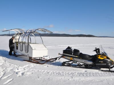 Paseo en trineo con techo de cristal y excursión de pesca con red en invierno desde Inari