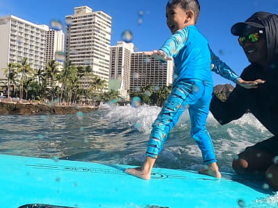Kids surfing lessons on Waikiki Beach, Honolulu