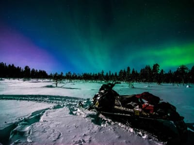 Northern Lights Chase by Snowmobile from Ylläsjärvi