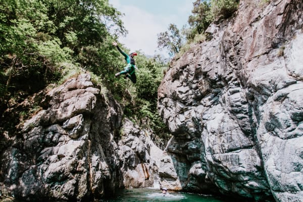 Sporty Canyoning down Rio Lerca near Genova