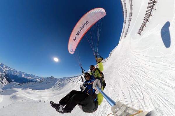 Tandem paragliding flight in Montafon Valley, Austria