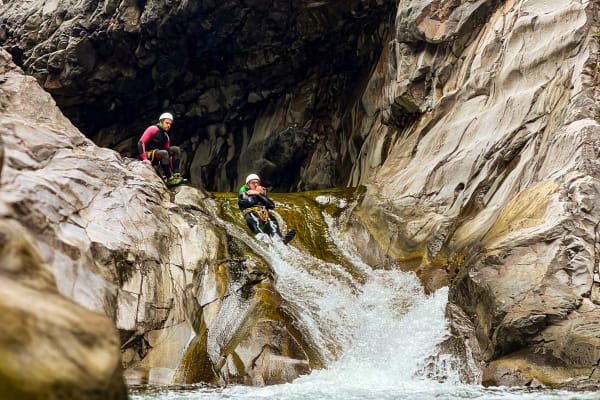 Descent of the Trou Blanc Canyon at Hell-Bourg in the Cirque de Salazie, Reunion Island