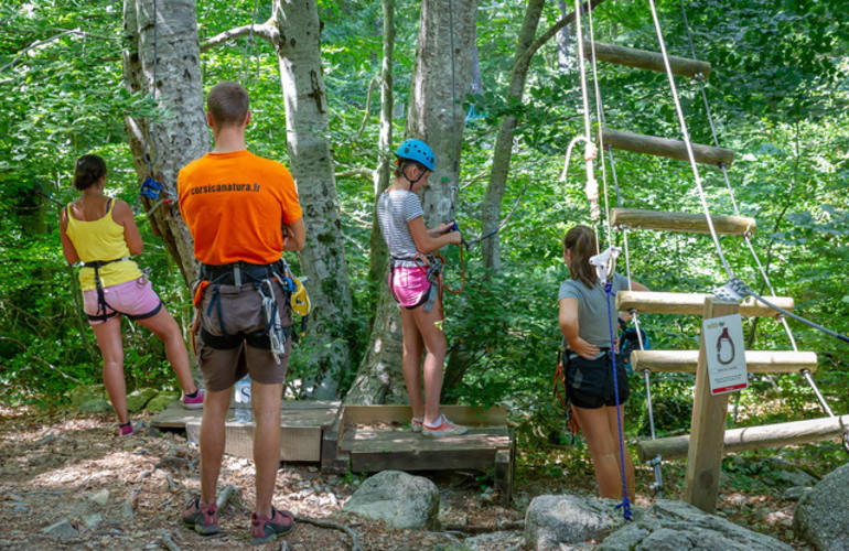 Tree climbing park of Vizzavona in Bocognano in the center of Corsica