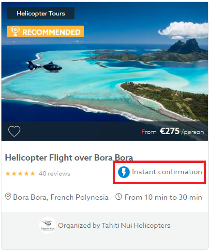 Confirmation immédiate Tahiti Nui Hélicoptère