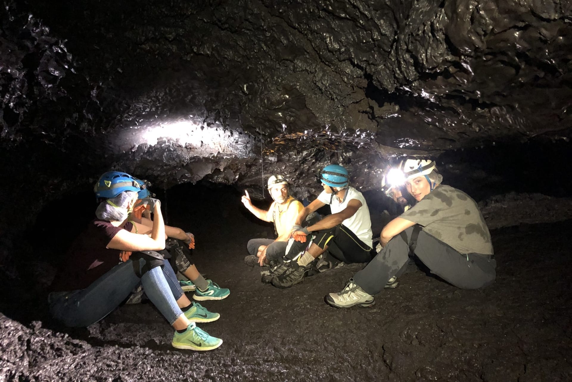 Caving in the Lava tubes of the volcano of Piton de la Fournaise, Reunion Island