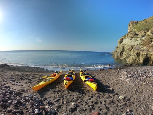 Kayaks at sea