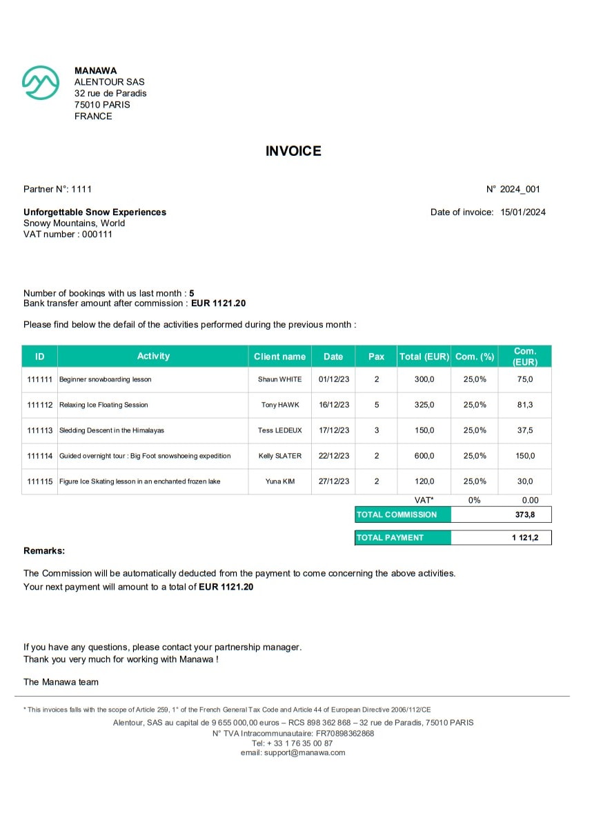 invoice example for billing and payment