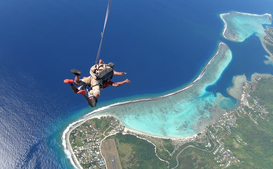 Tandem skydiving over Moorea