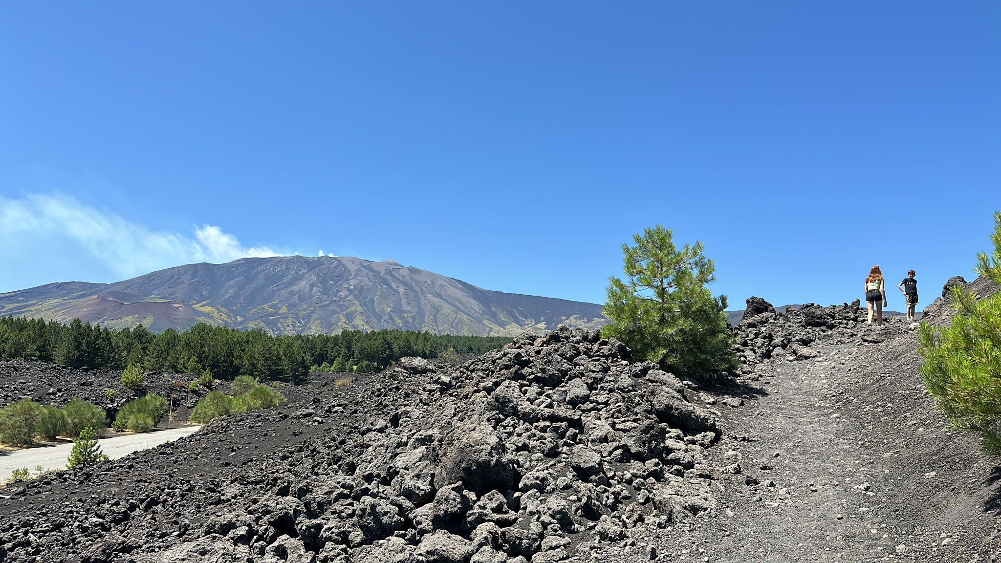 Hiking near the Alcantara Gorges with view on Mount Etna