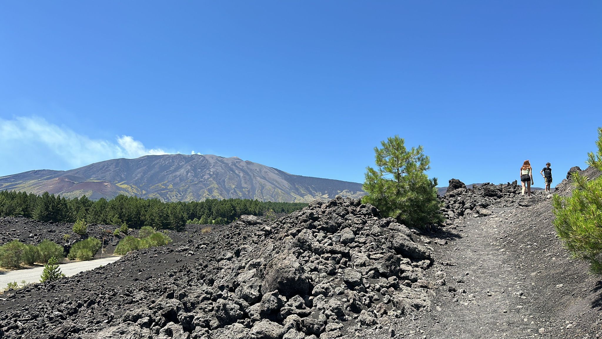 Hiking near the Alcantara Gorges with view on Mount Etna
